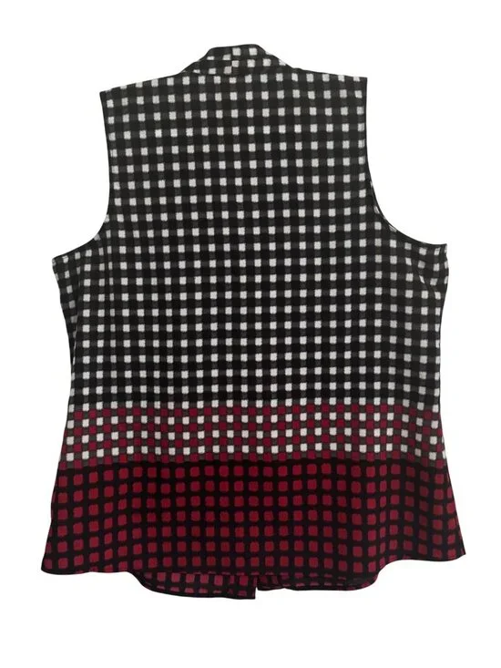 Van Heusen Studio Womens Sleeveless Gingham Top Black Red XL Cottagecore Hippie - Picture 2 of 9